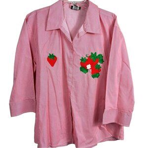 Isaac's Designs Women's Button Down Shirt Strawberry Appliquéd Size XL